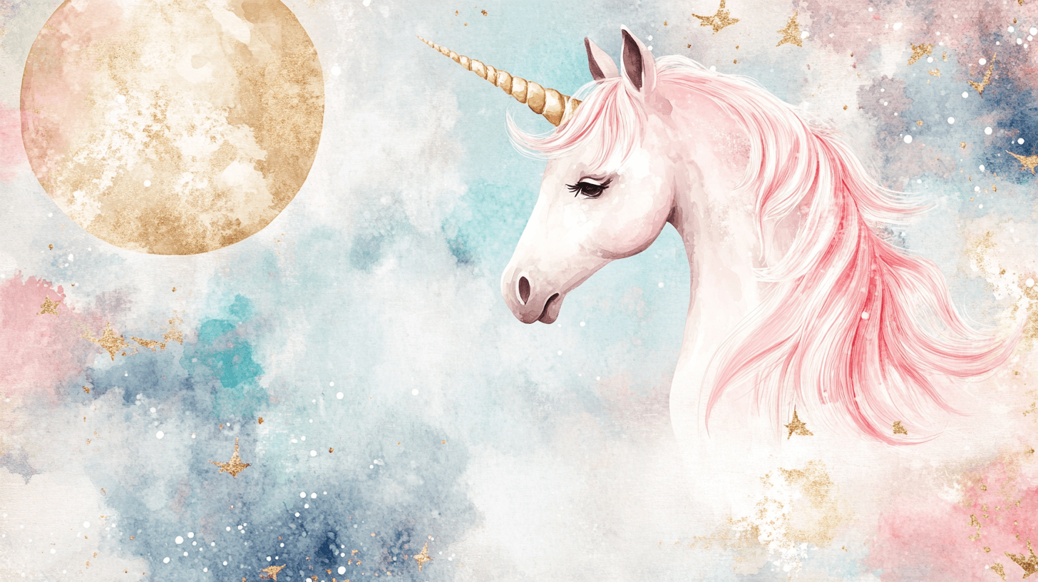 Unicorn Headboard Wallpaper with Large Moon and Banner | Murals Wallpaper
