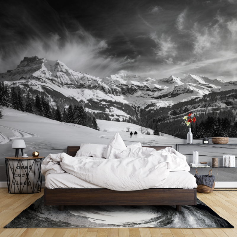 Black and White Mountain Mural Wallpaper | Murals Wallpaper