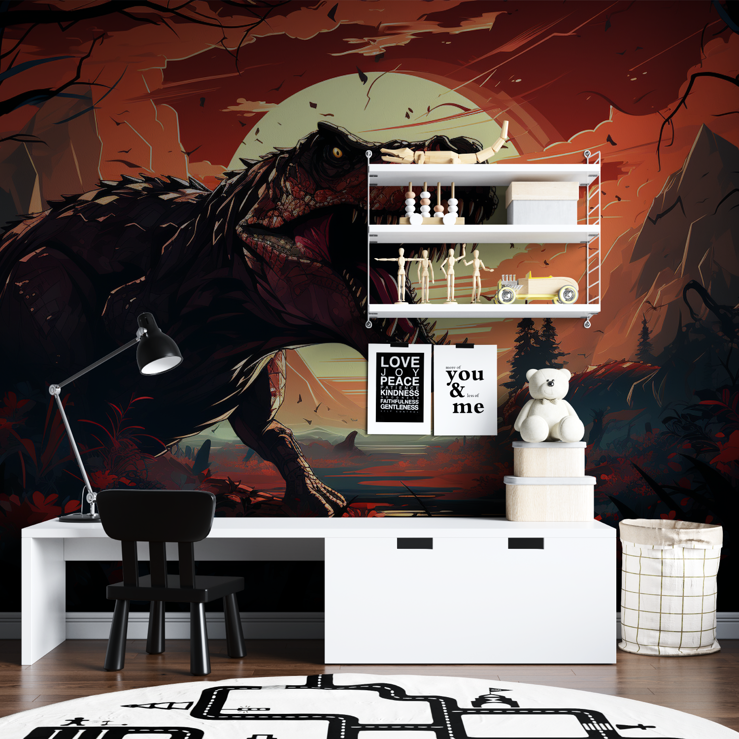 Dinosaur Pattern Wallpaper Red | Murals Wallpaper