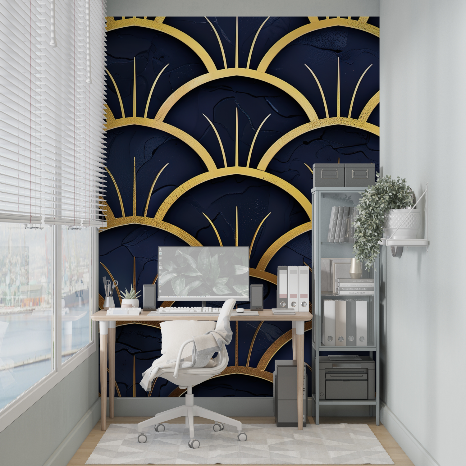 Blue and Gold Art Wallpaper | Murals Wallpaper