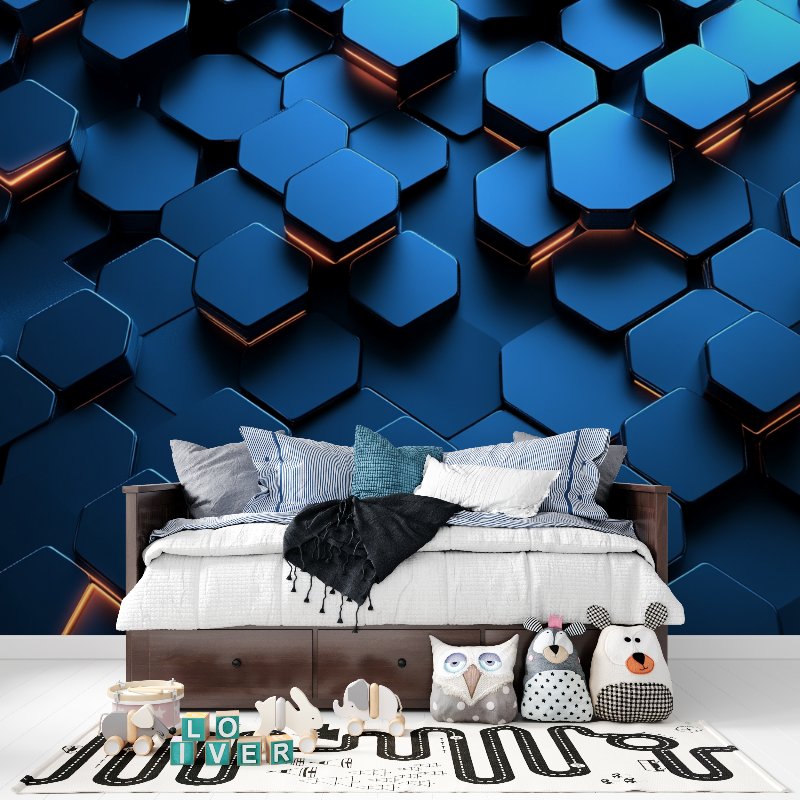 Dark Blue Hexagon Gamer Wallpaper | Murals Wallpaper