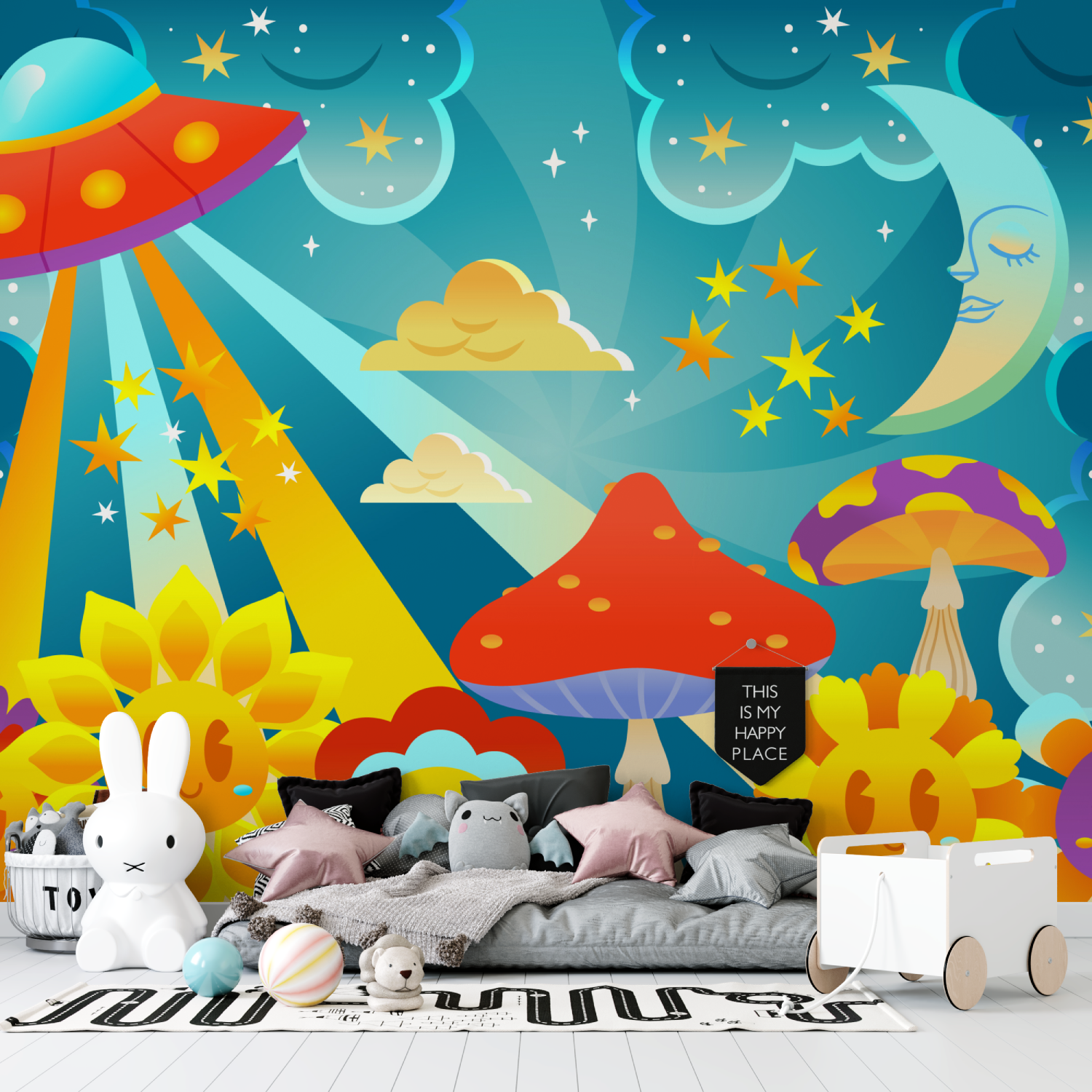 Mehrfarbige Weltraumtapete | Wandtapete