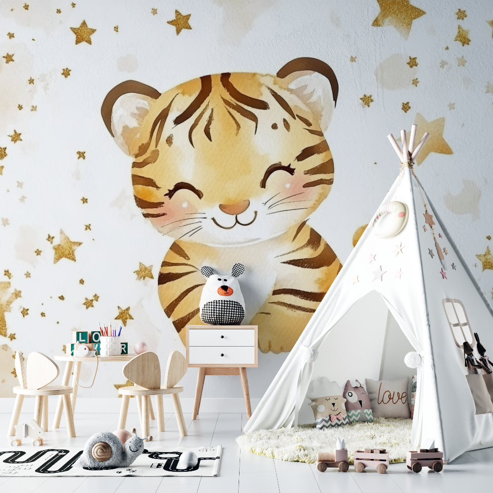 Tiger and Gold Stars Wallpaper | Murals Wallpaper