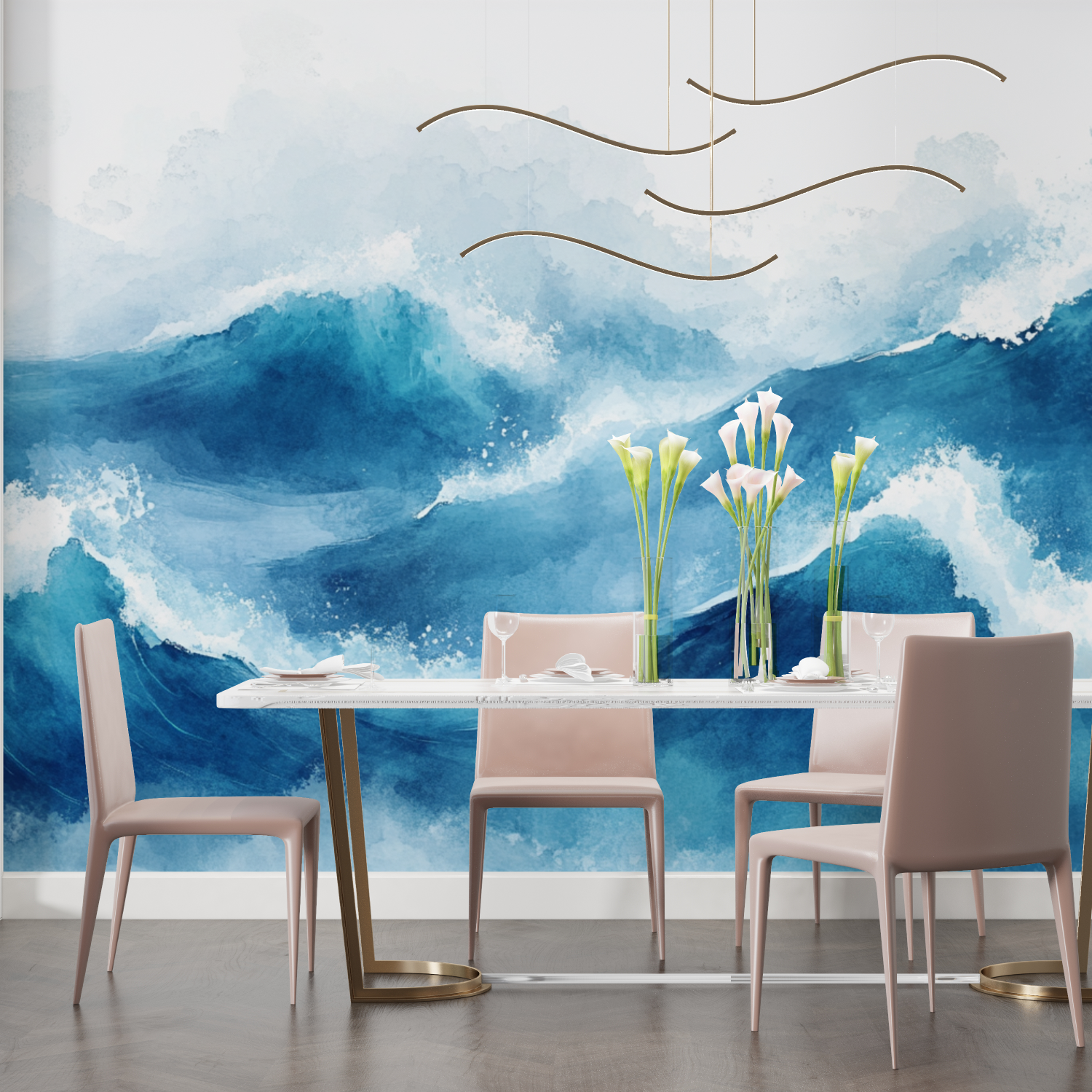 Dynamic Blue Wave Watercolor Wallpaper | Murals Wallpaper