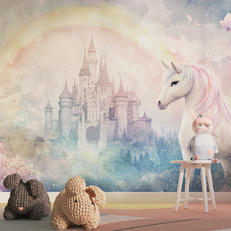 Unicorn Castle and Rainbow Wallpaper for Girls' Room | Murals Wallpaper