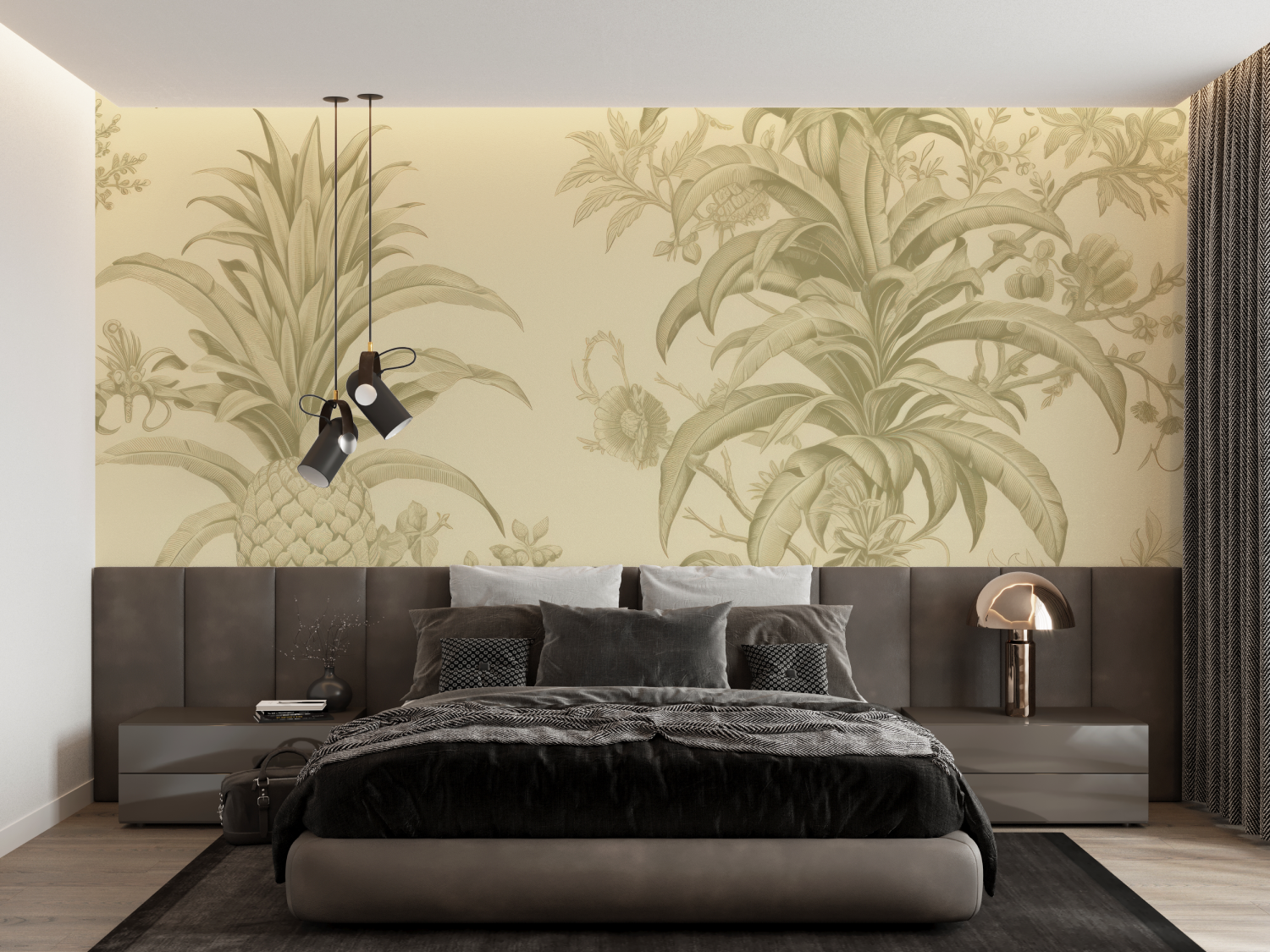 Yellow Pineapple Toile Wallpaper | Murals Wallpaper