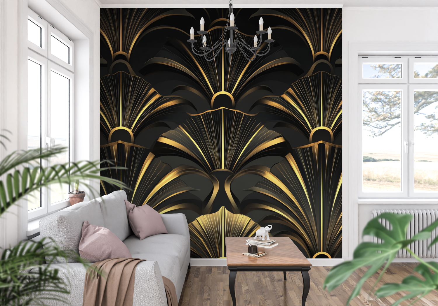 Dark Gold Art Deco Wallpaper | Murals Wallpaper