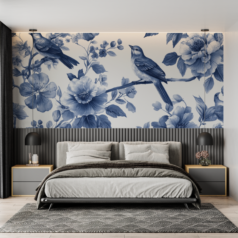 Harmonious Blue Garden Watercolor Wallpaper | Murals Wallpaper