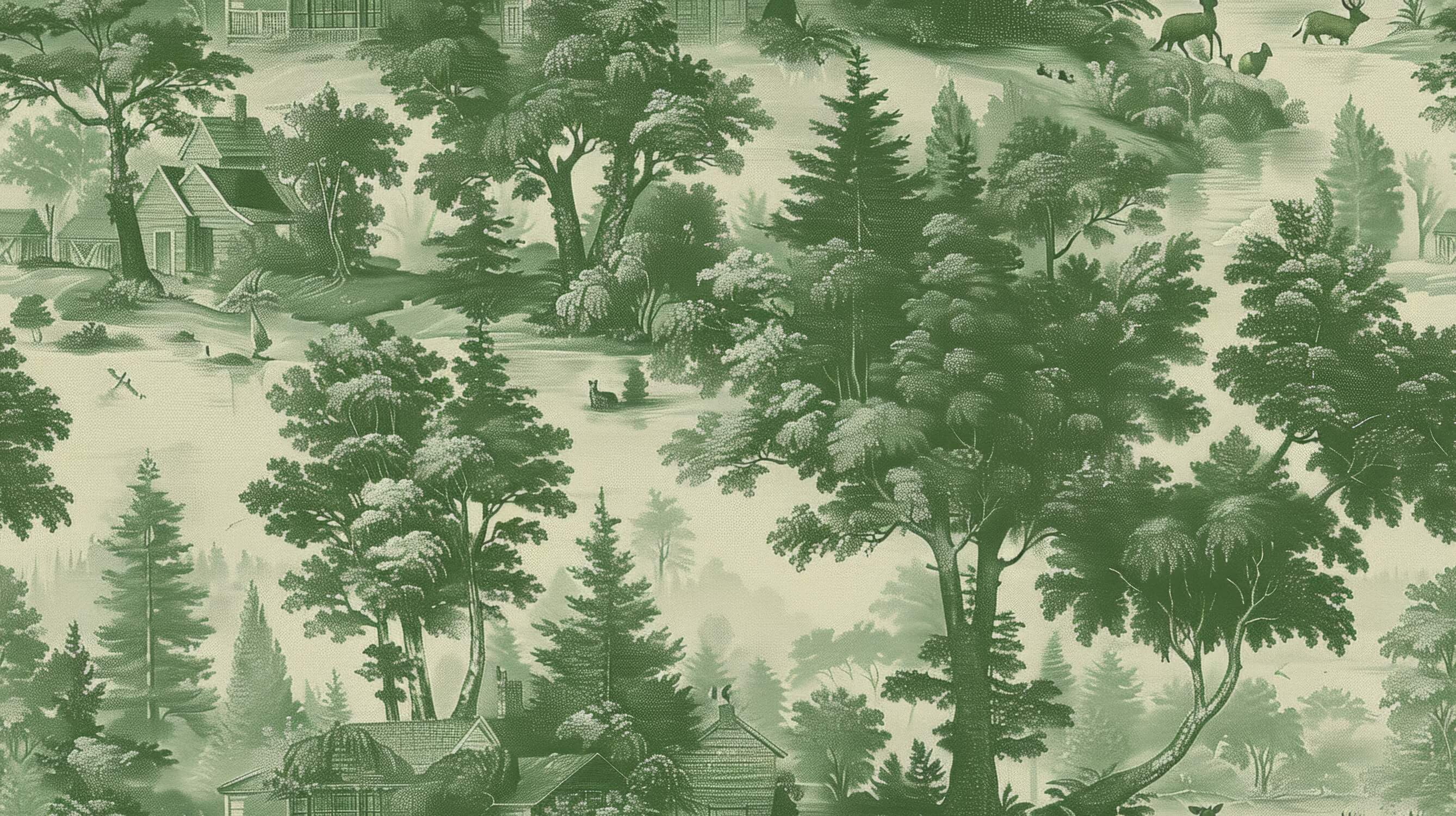 Green Toile Wallpaper | Murals Wallpaper