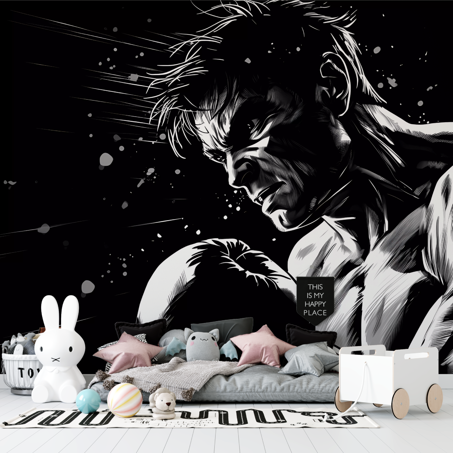 Black and White Boxing Anime Wallpaper | Murals Wallpaper