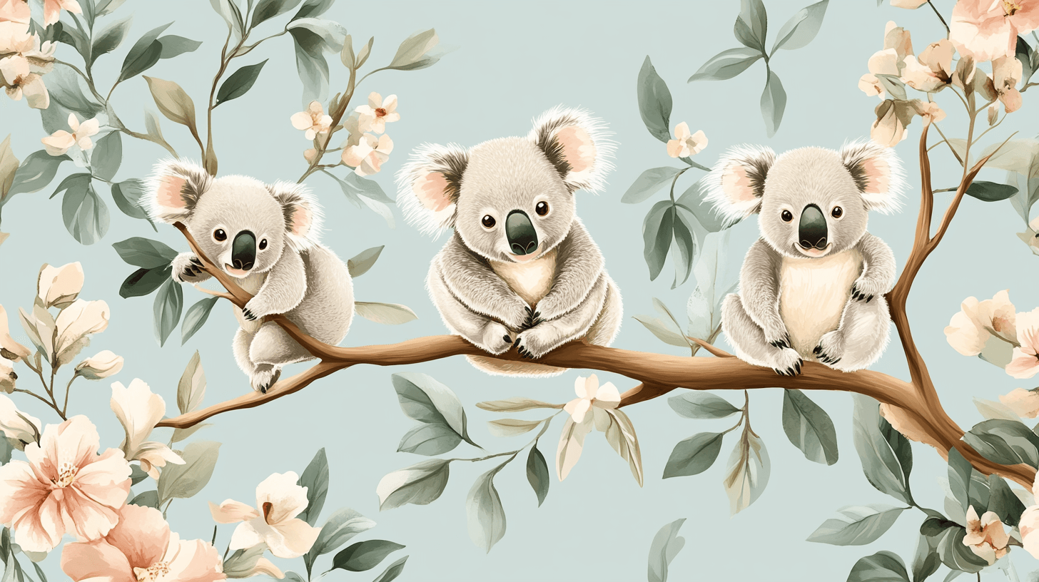 Koala Wallpaper on a Floral Swing | Murals Wallpaper