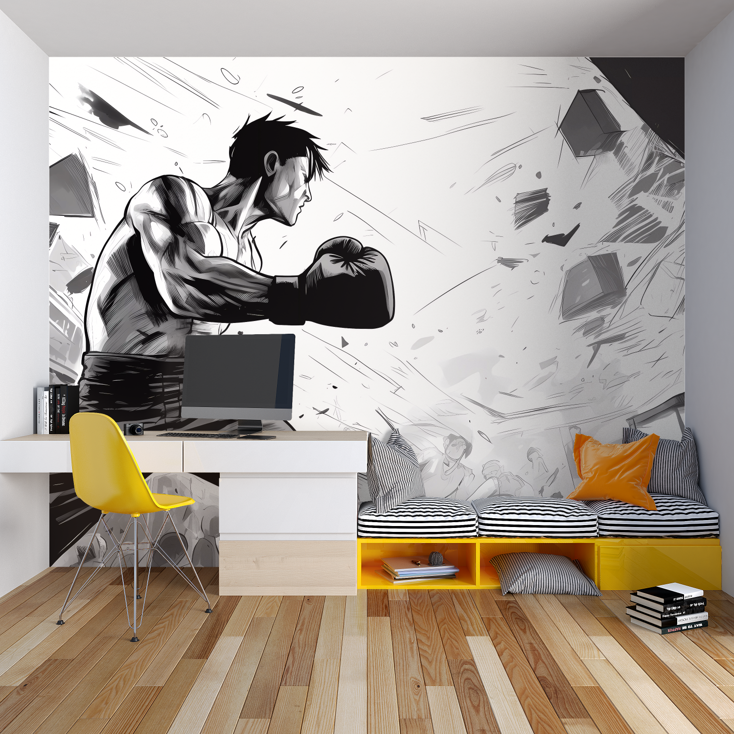 Black and White Anime Boxing Wallpaper | Murals Wallpaper