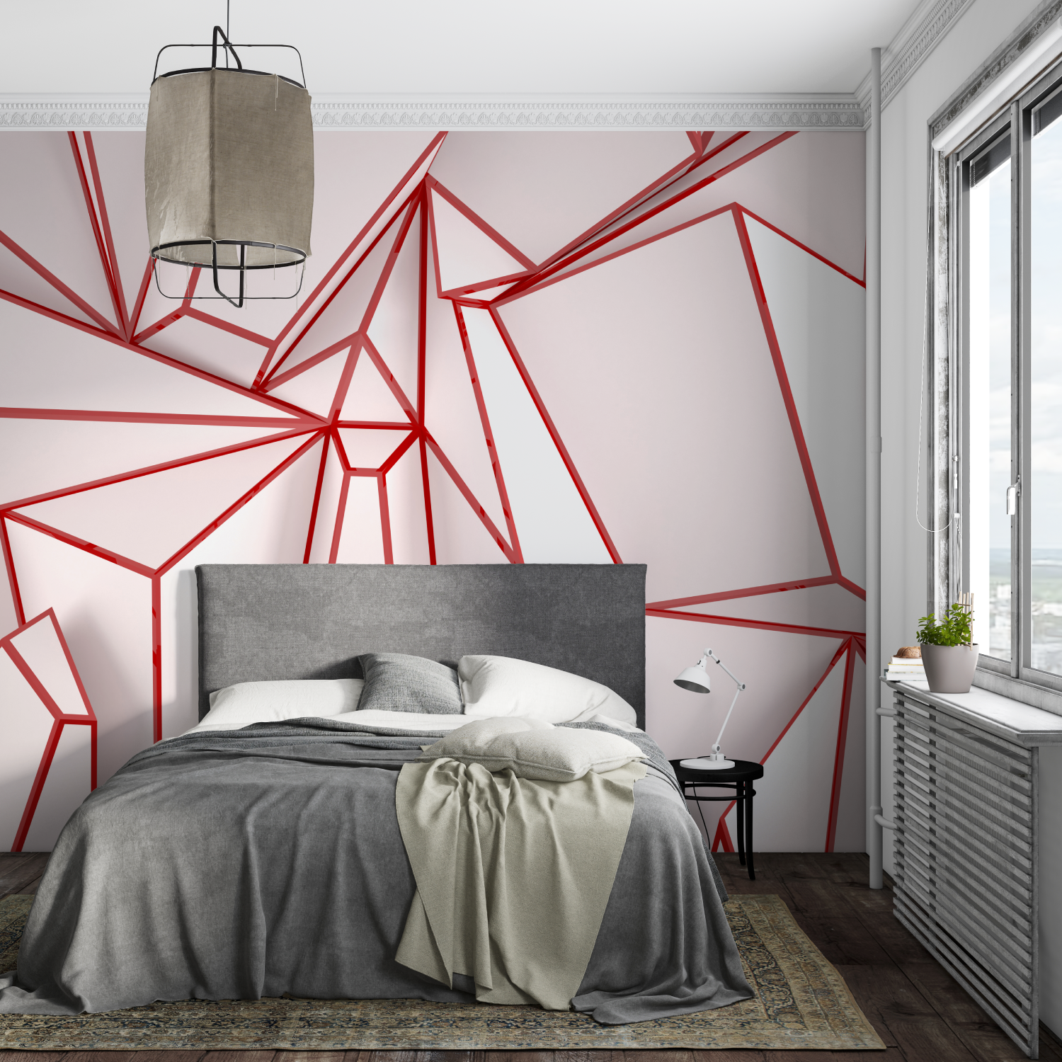 Red and White Geometric Wallpaper | Murals Wallpaper