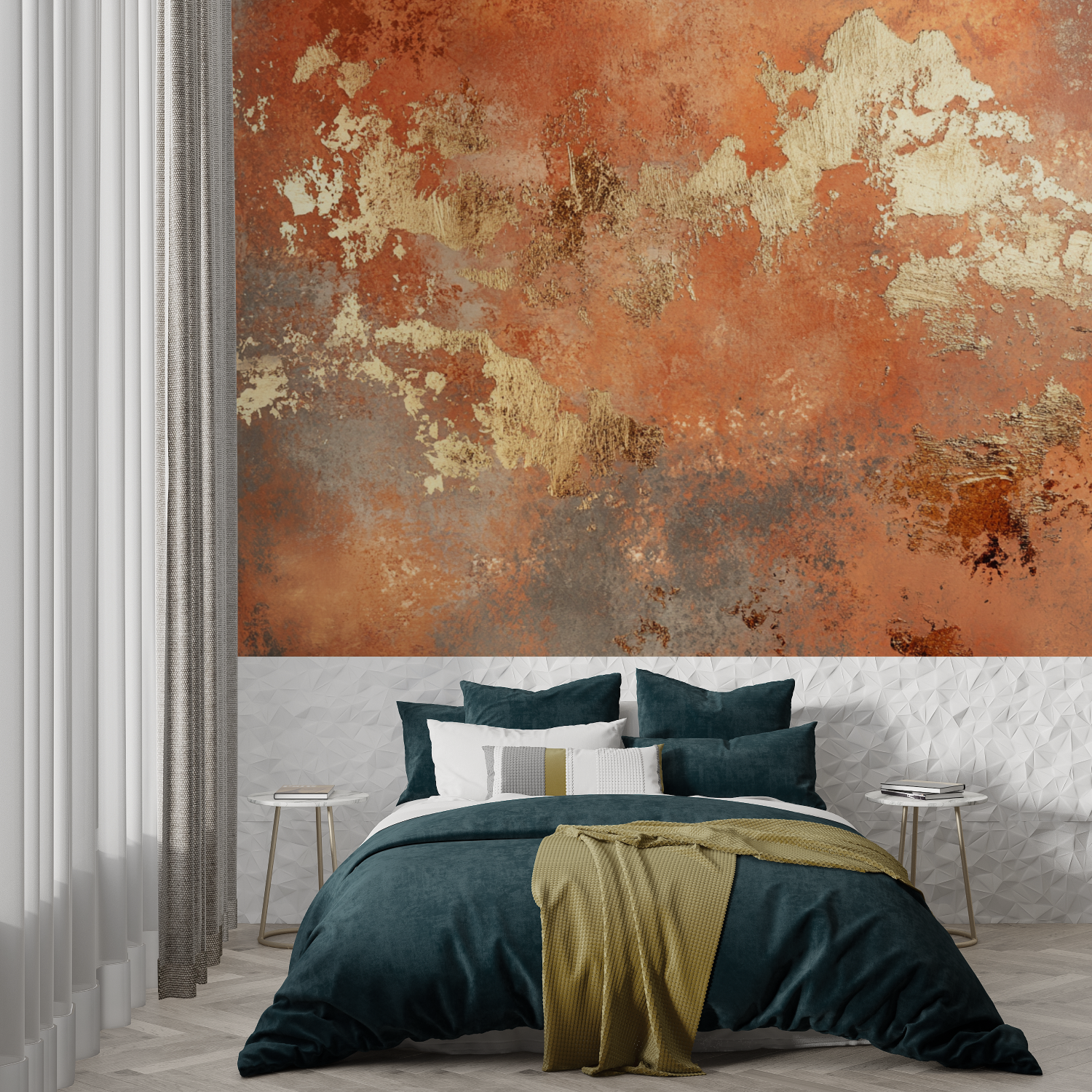 Terracotta-Tapete mit Reflexen...goldenen, täuschend echten