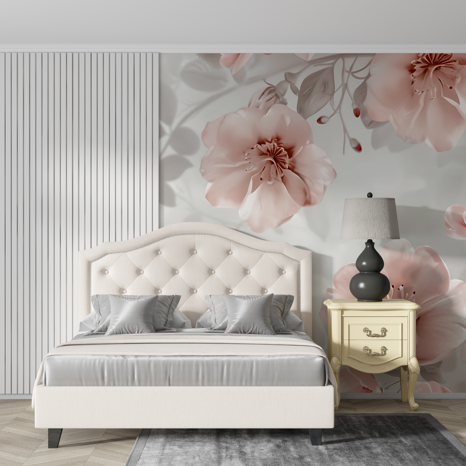 Vintage Pink and Gray Floral Wallpaper | Murals Wallpaper