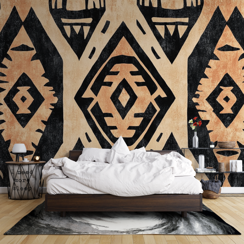 Papel de parede de terracota com padrões aztecas | Murais Papel de parede