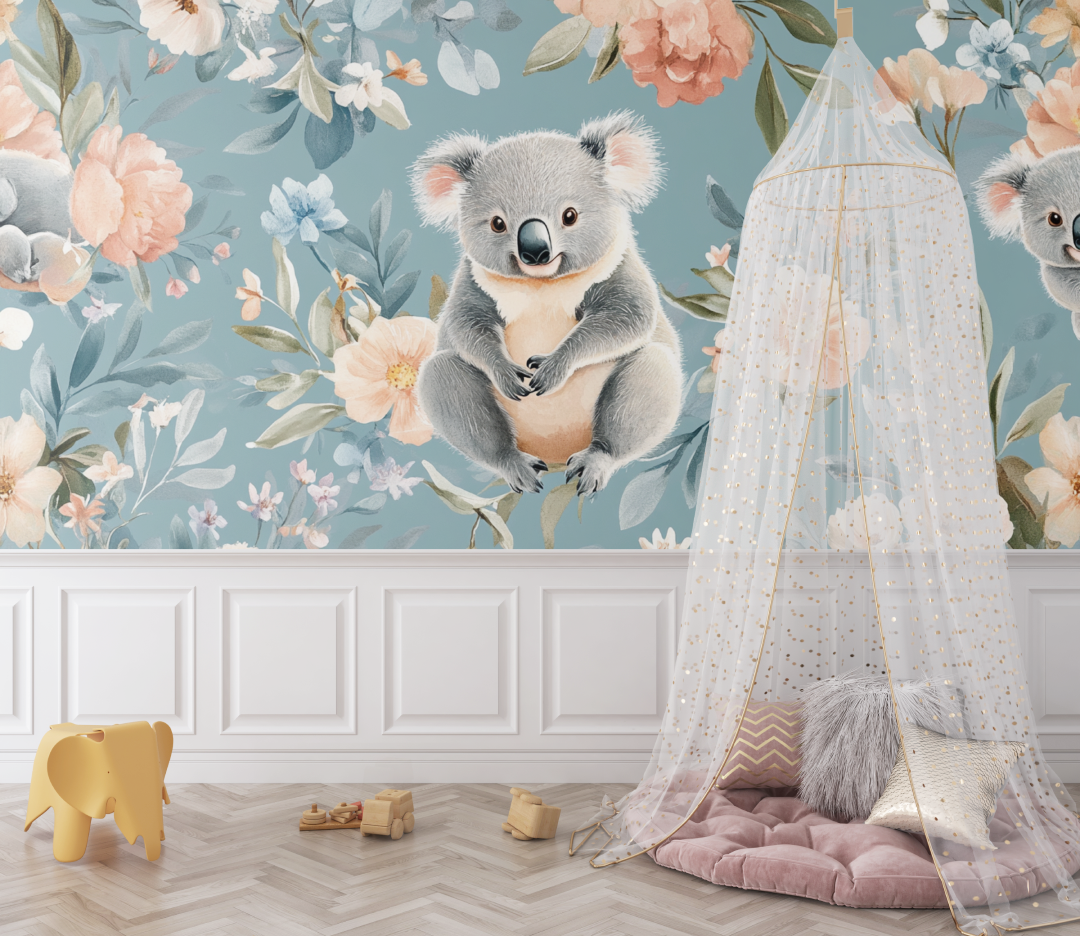 Koala Wallpaper and Flower Rug | Murals Wallpaper