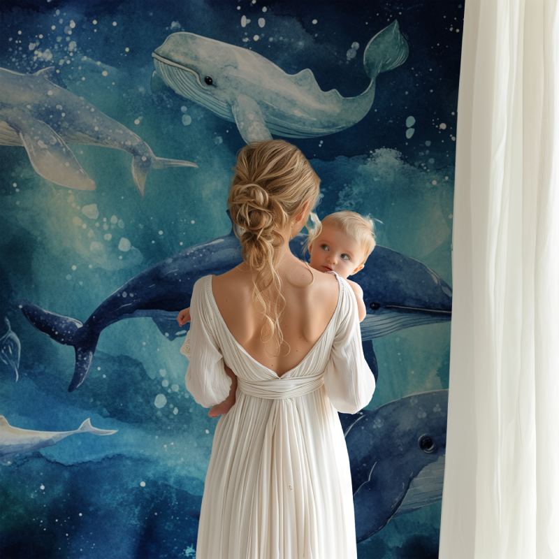 Fröhliche Wal-Schultapete | Wandbildtapete