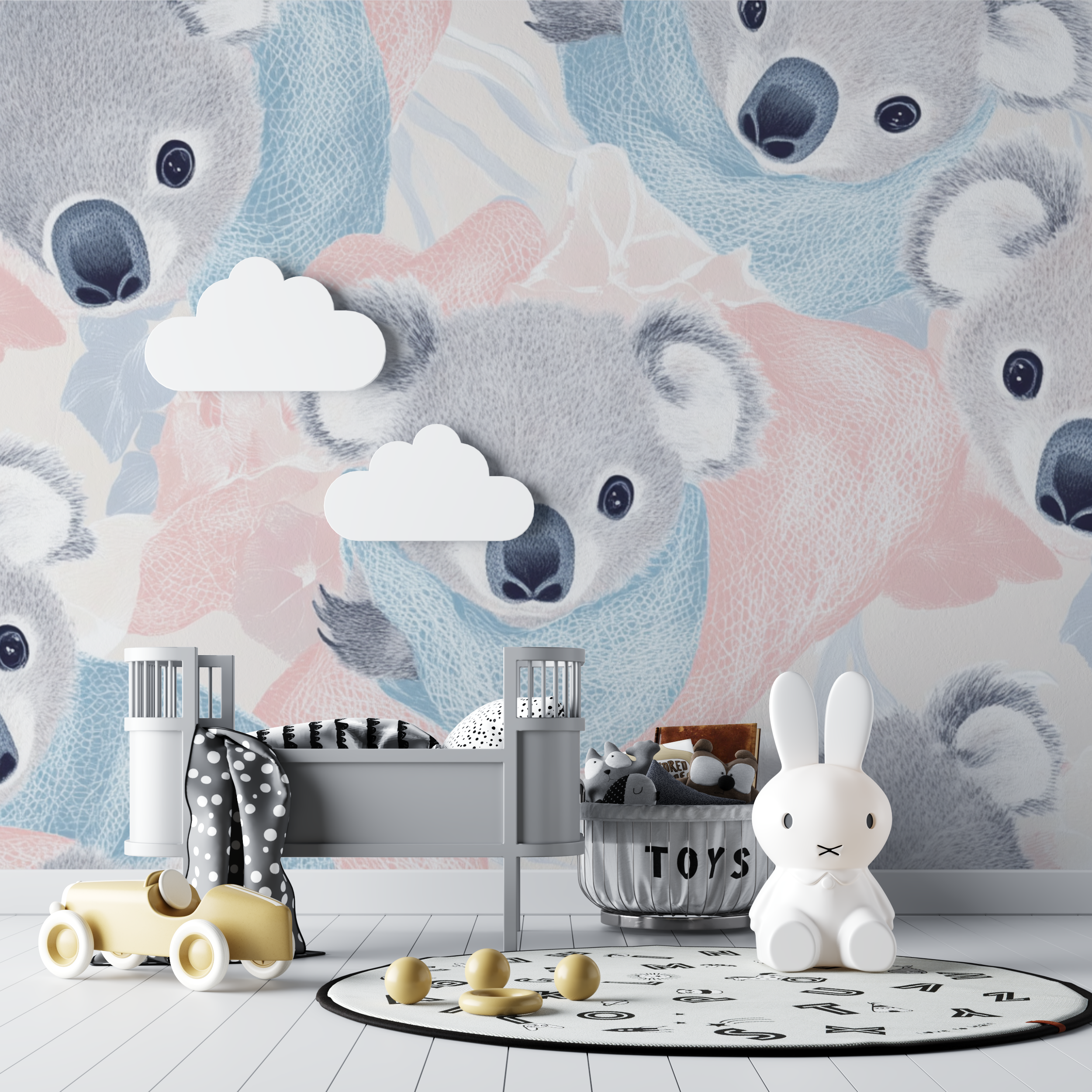 Koala Tapete und gestrickte Decke | Wandbilder Tapete