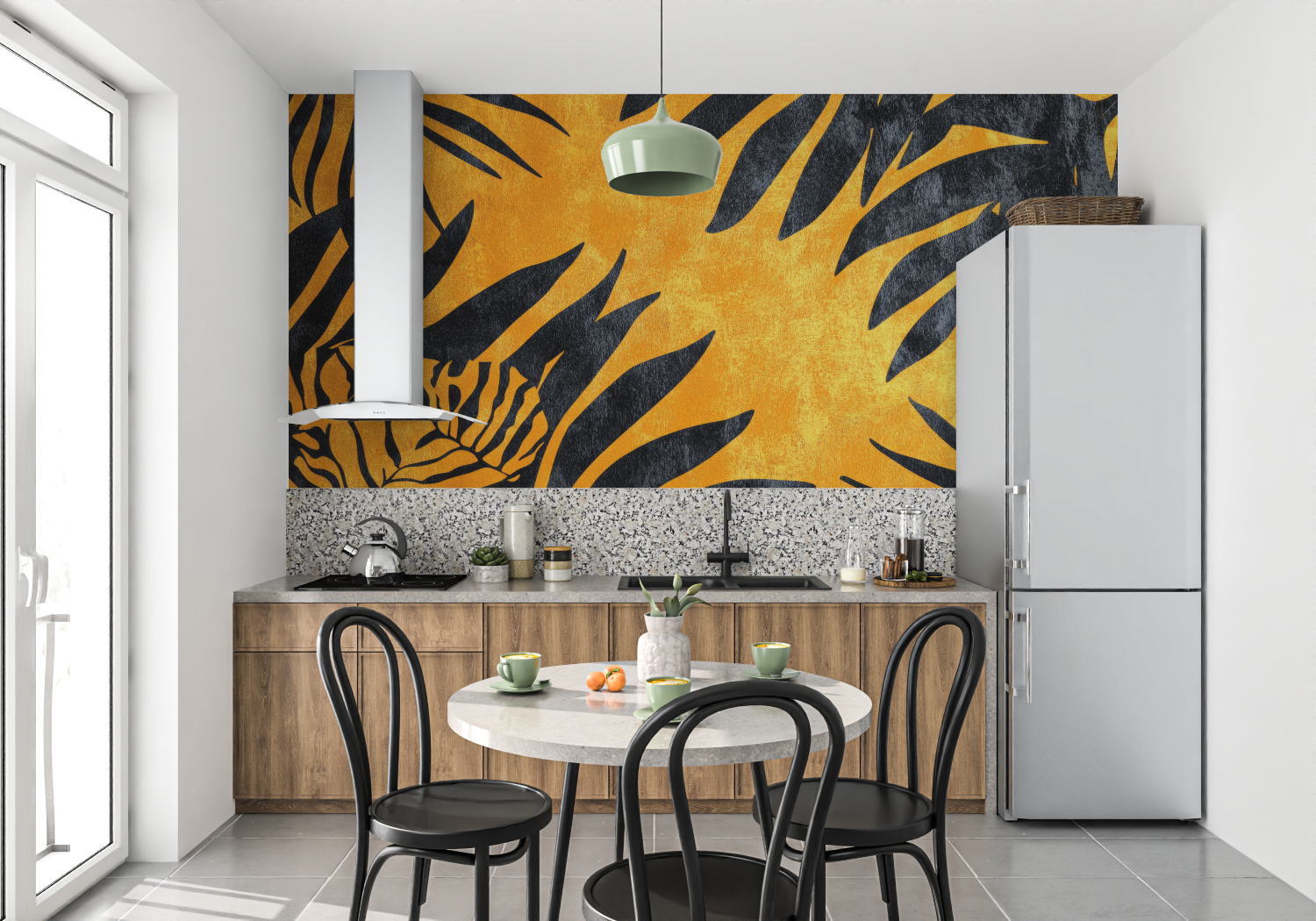 Senfgelbe und schwarze Tapete | Wandtapete