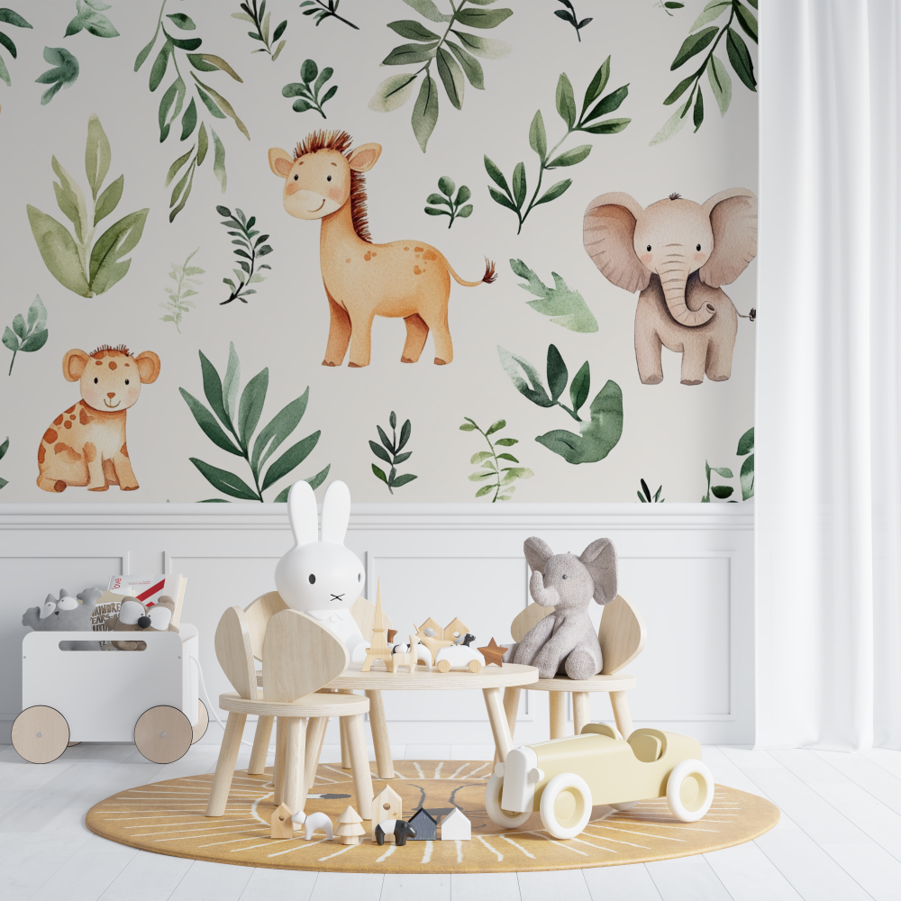 Safari Giraffe and Elephant Wallpaper | Murals Wallpaper