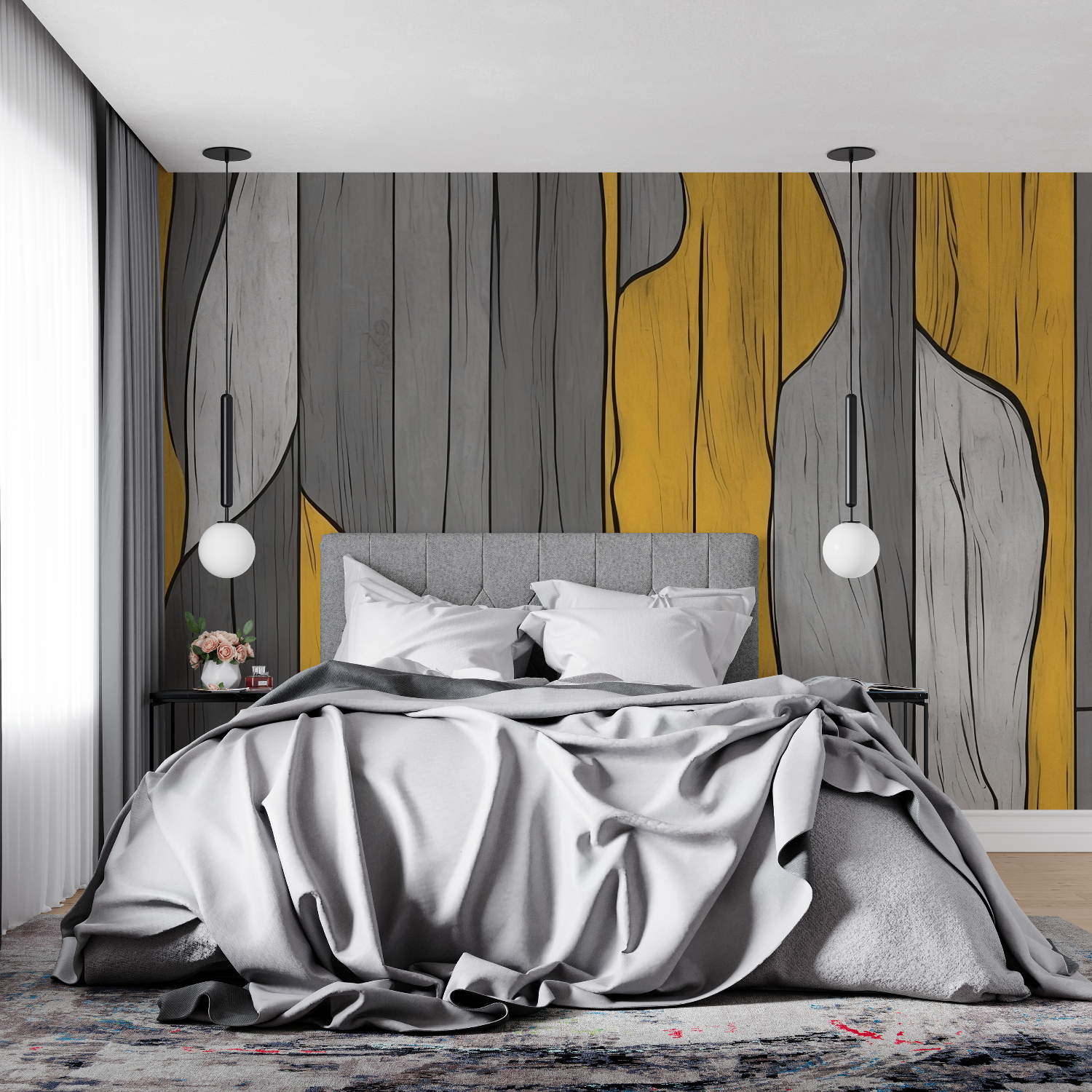 Mustard Yellow and Gray Wallpaper | Murals Wallpaper