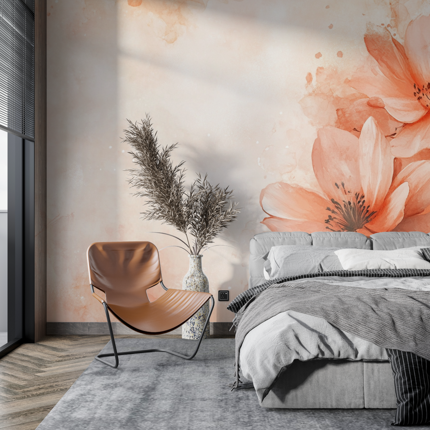 Terracotta Floral Watercolor Wallpaper | Murals Wallpaper