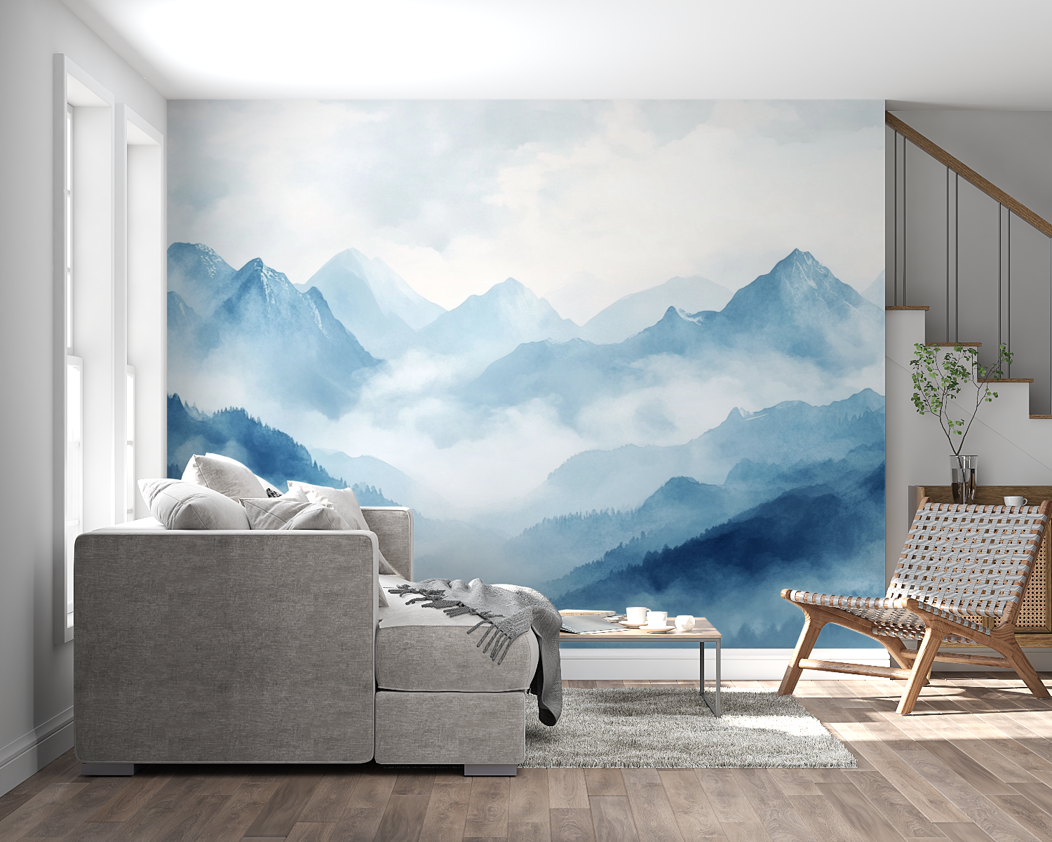 Watercolor Wallpaper Mountain Landscape with Mist | Murals Wallpaper