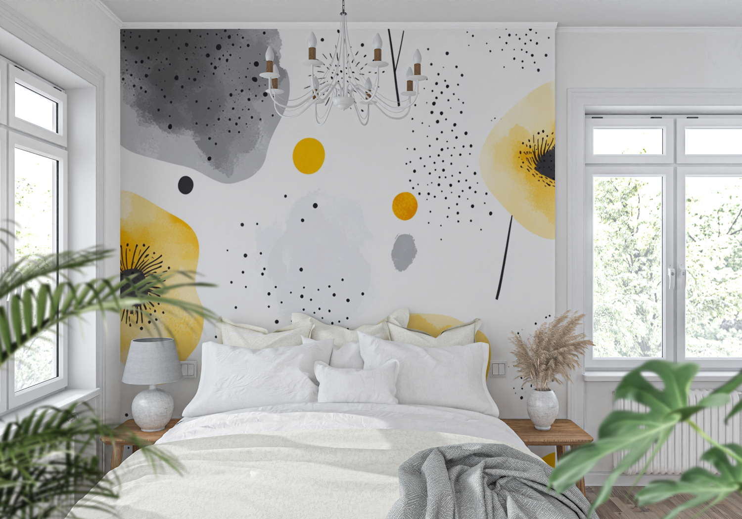 Pastel Yellow and Gray Floral Wallpaper | Murals Wallpaper