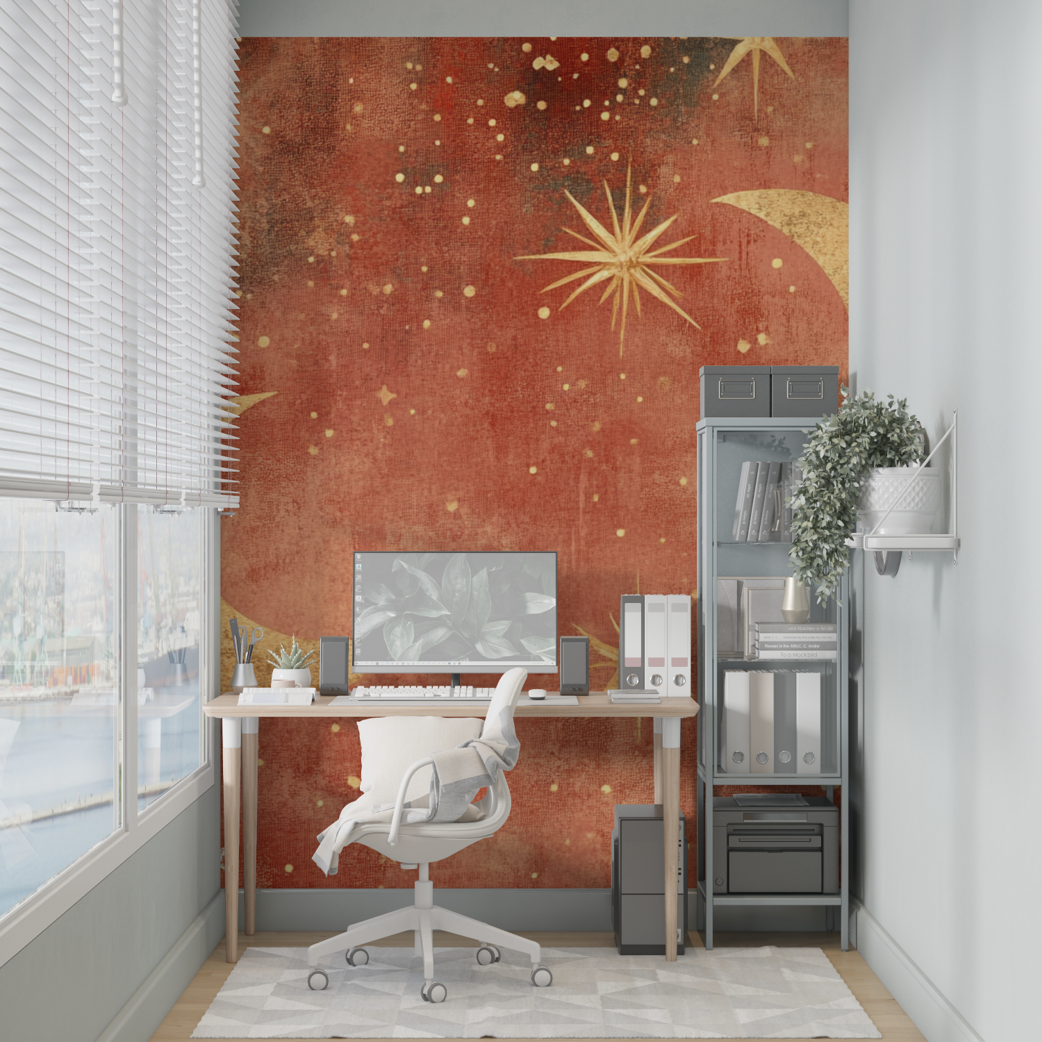 Terracotta Oriental Wallpaper with Moons and Stars | Murals Wallpaper