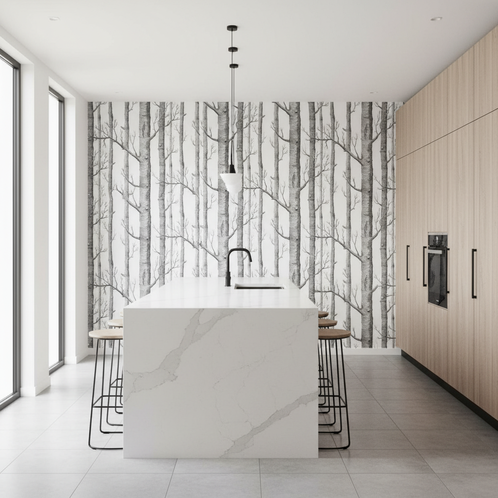 Mural Black and White Birch Wallpaper
