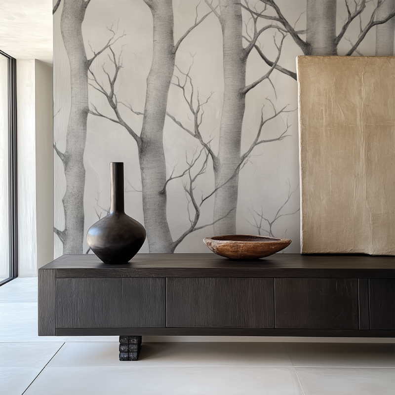 Gray and White Tree Wallpaper | Murals Wallpaper