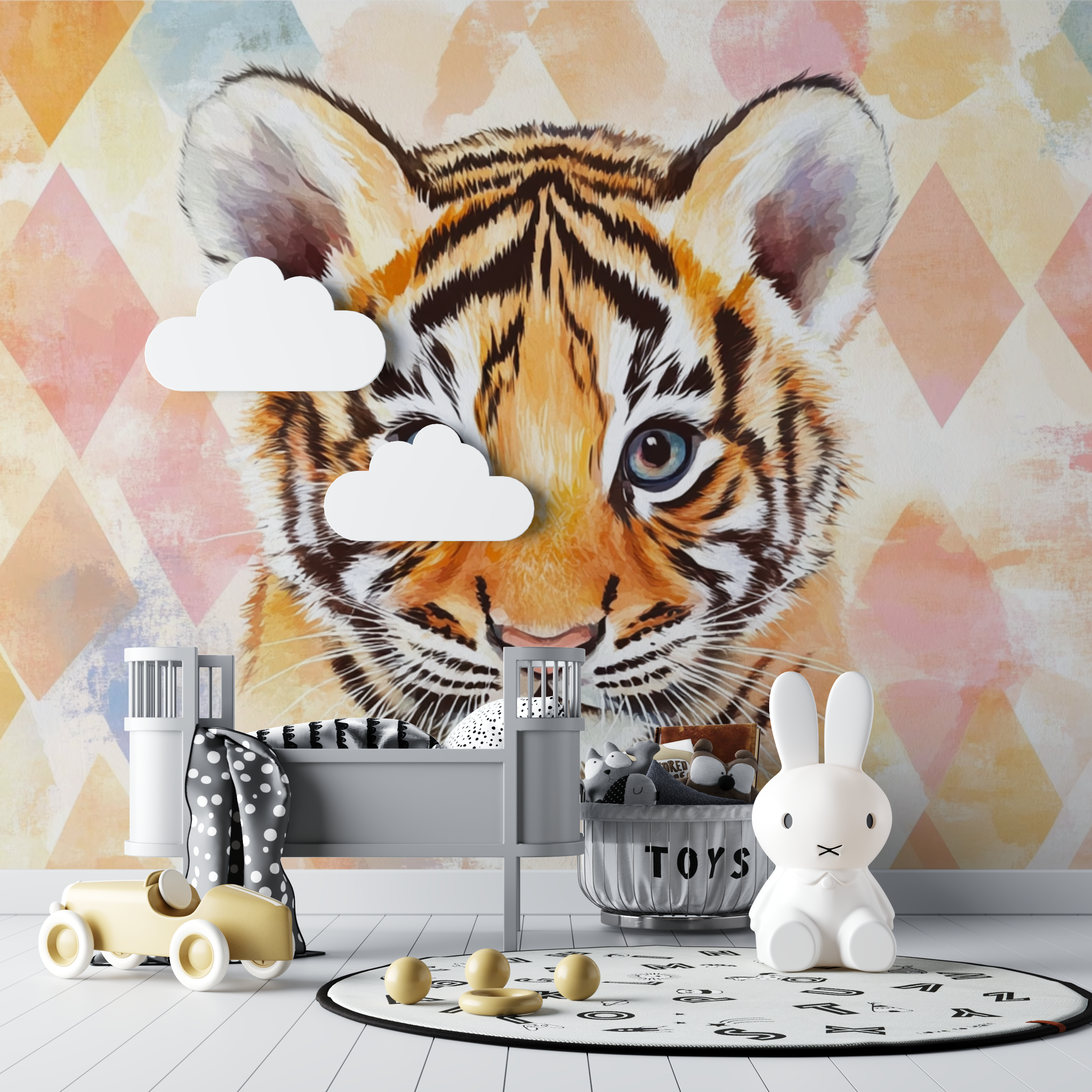 Tiger and Geometric Pattern Wallpaper | Murals Wallpaper