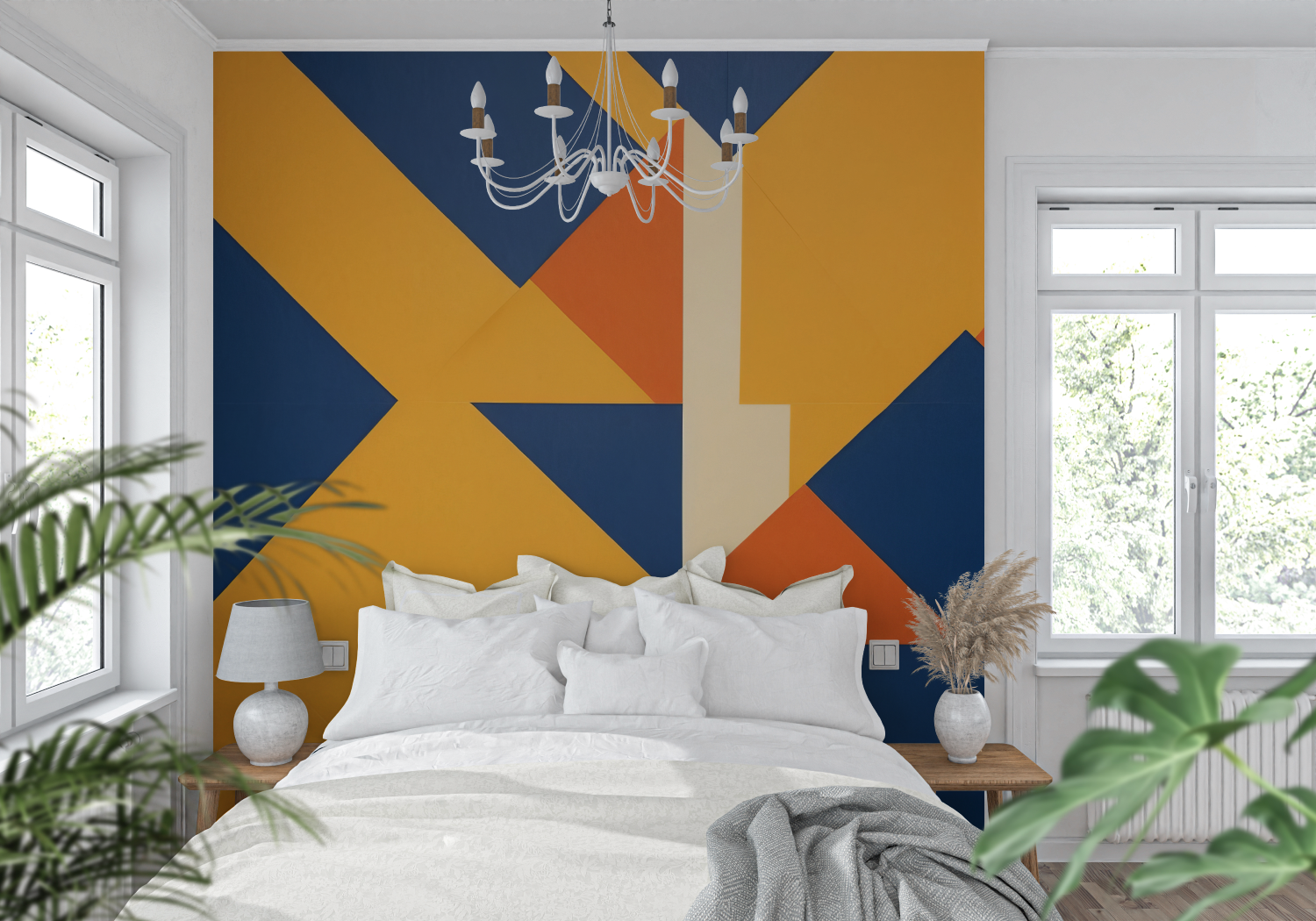 Orange and Blue Geometric Wallpaper | Murals Wallpaper