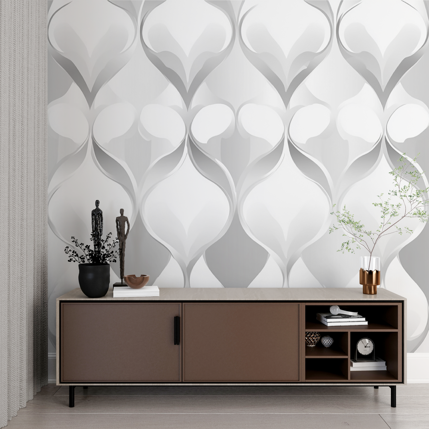 Weiße Tapete mit grauem Muster | Fototapete