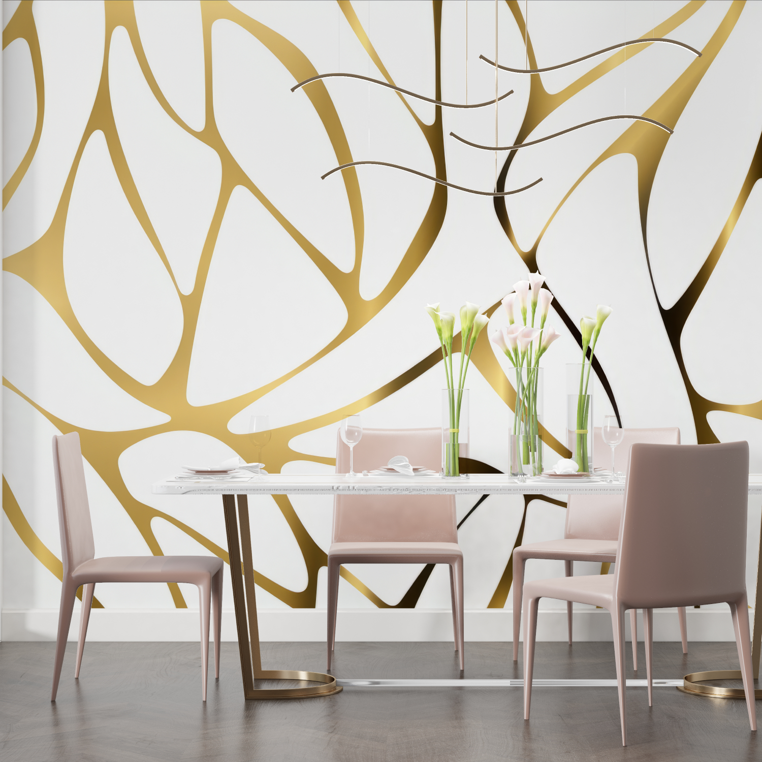 Papier Peint Art Déco Blanc et Doré – Panorama-Wandbild