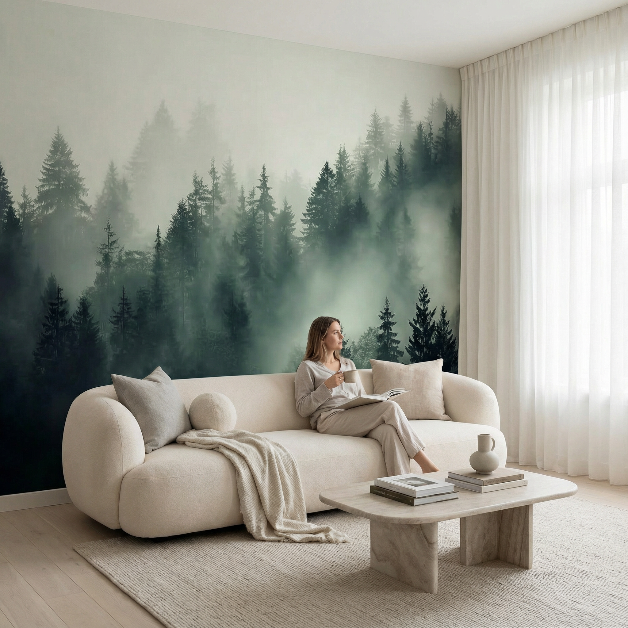 Dark Moody Fog Forest Mural Wallpaper