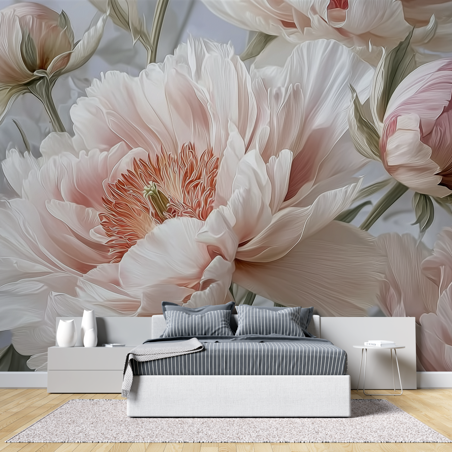 Panoramic big flower mural wallpaper tete de lit