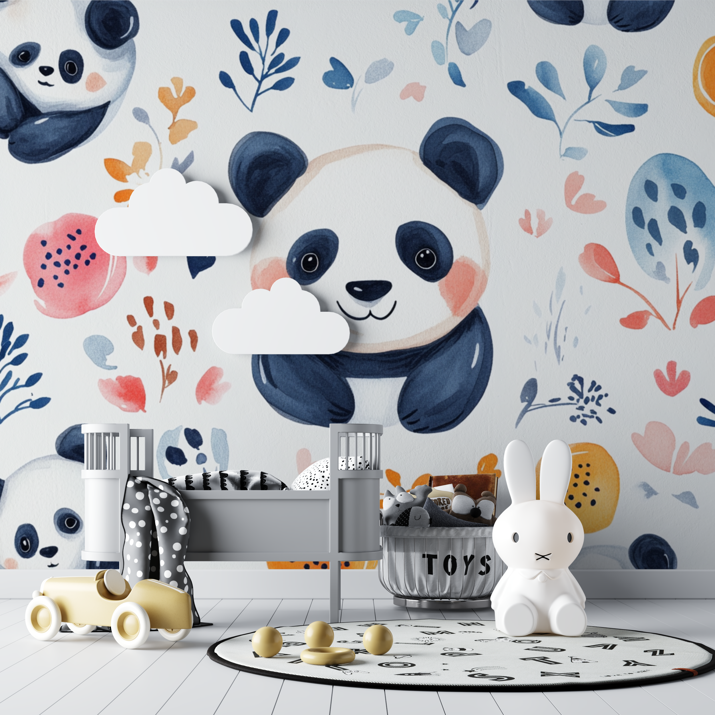 Panda-Tapete mit ethnischen Mustern | Wandbilder Tapete