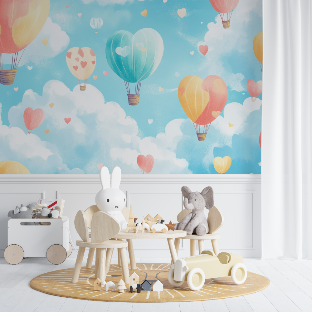 Hot Air Balloon and Little Hearts Wallpaper | Murals Wallpaper