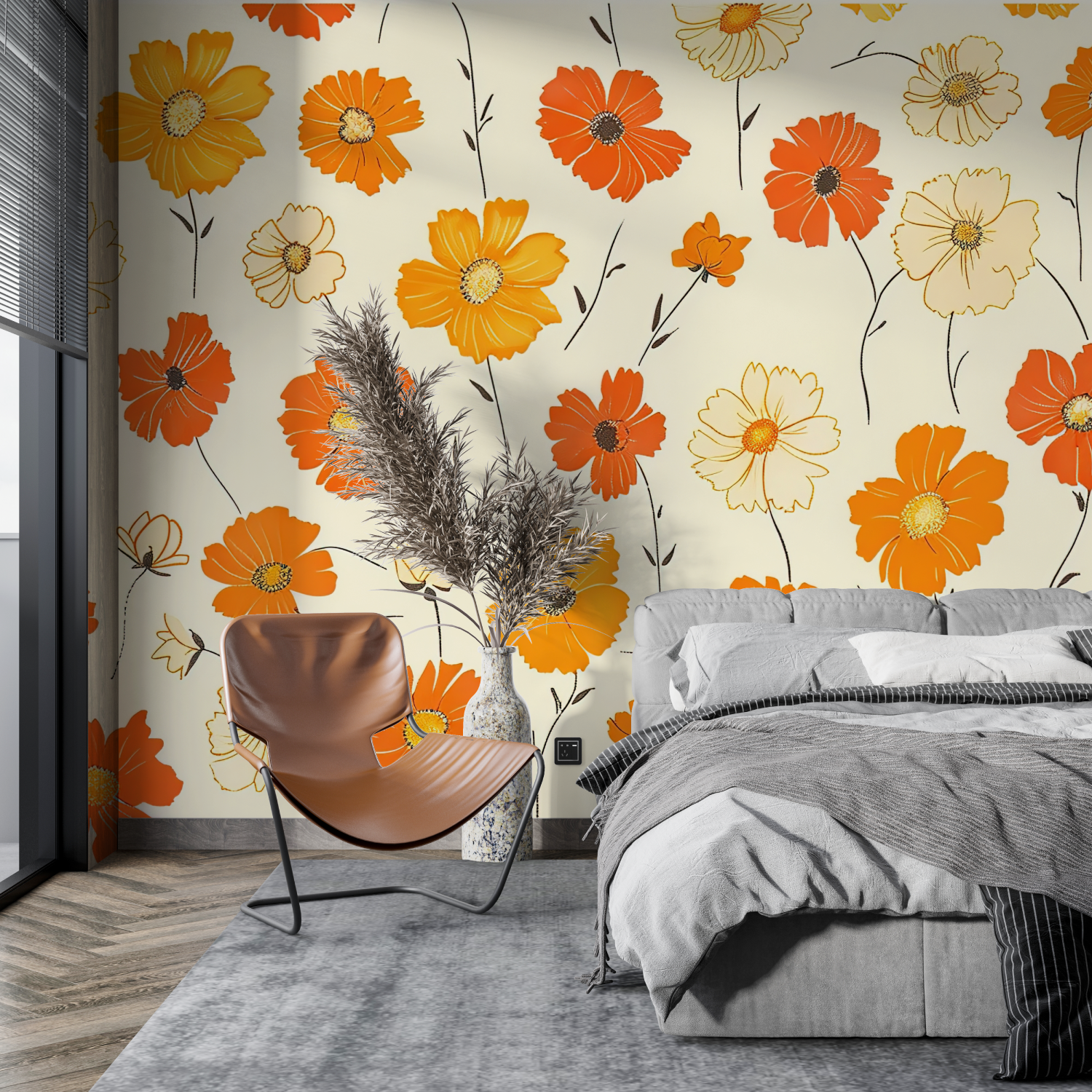 Vintage Orange and White Wallpaper | Murals Wallpaper