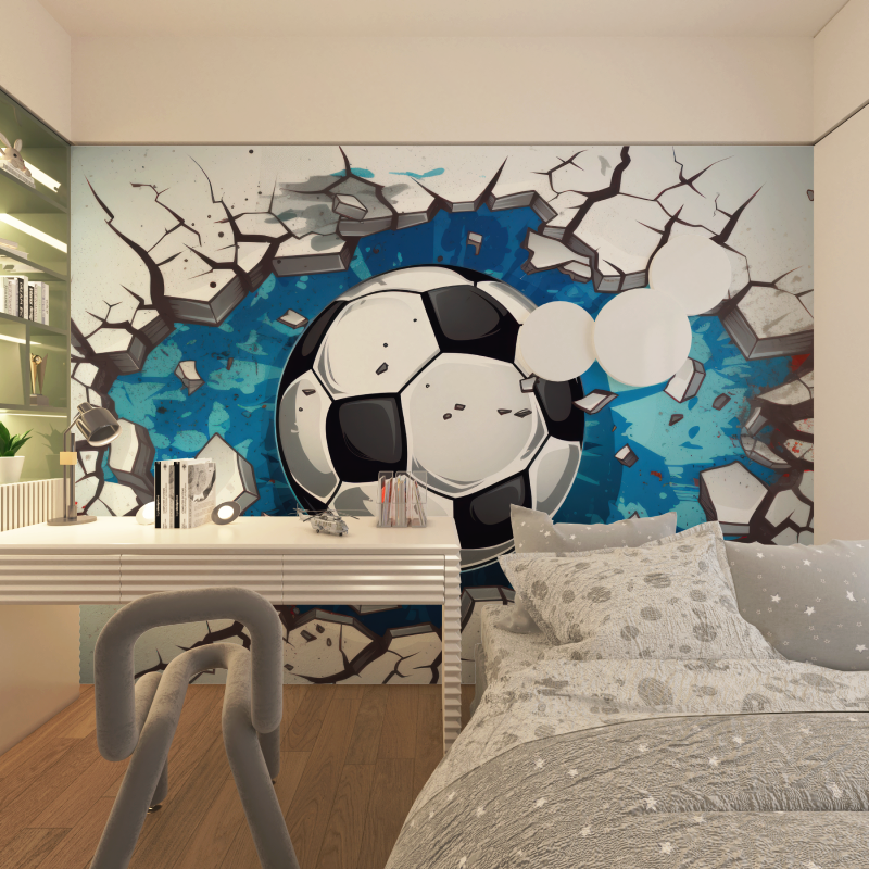3D-Fußball-Trompe-l'Oeil-Hintergrundbild | Wandgemälde-Hintergrundbild