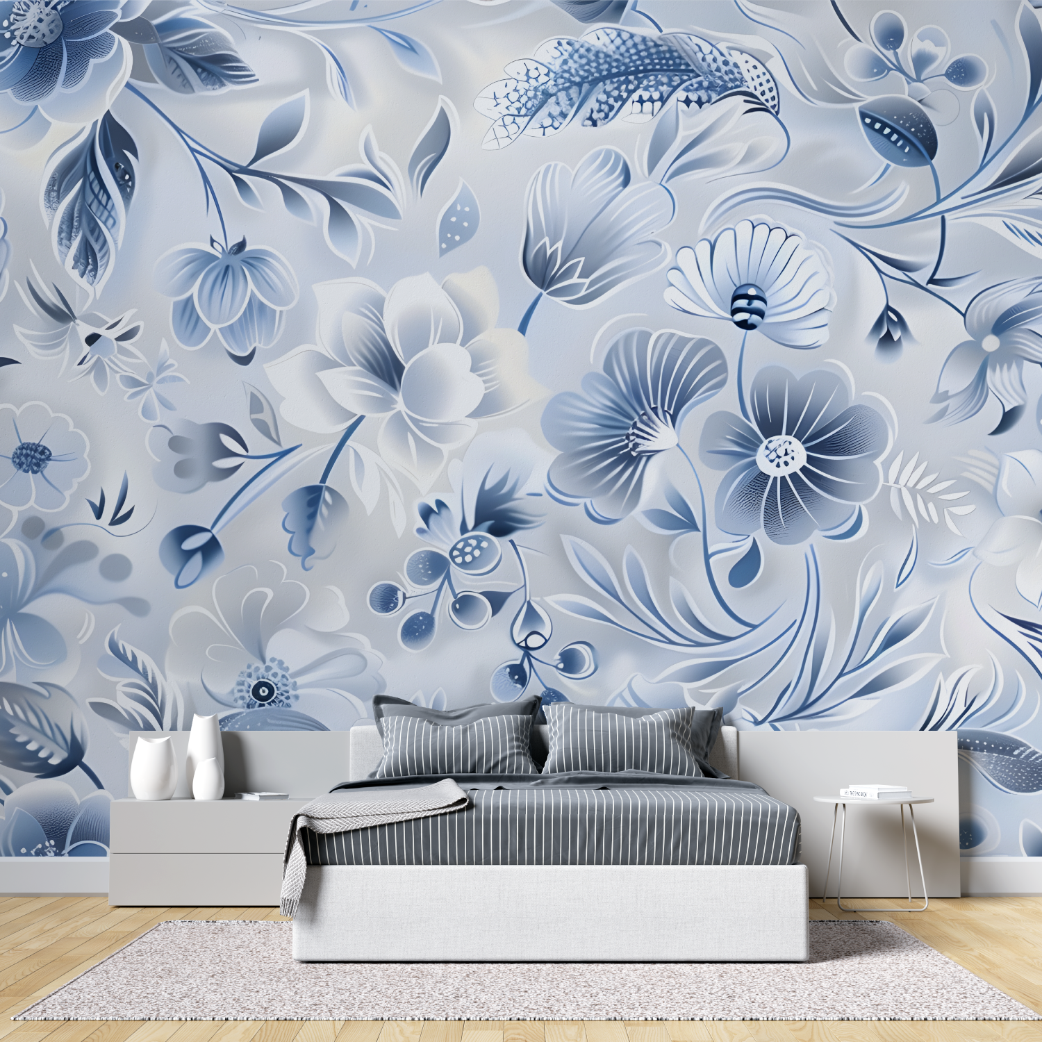 Pastel Blue Floral Wallpaper | Murals Wallpaper