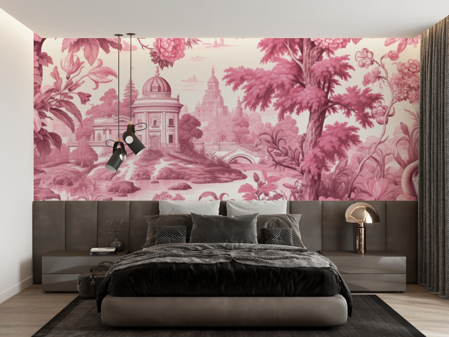Bright Pink Toile Wallpaper | Murals Wallpaper