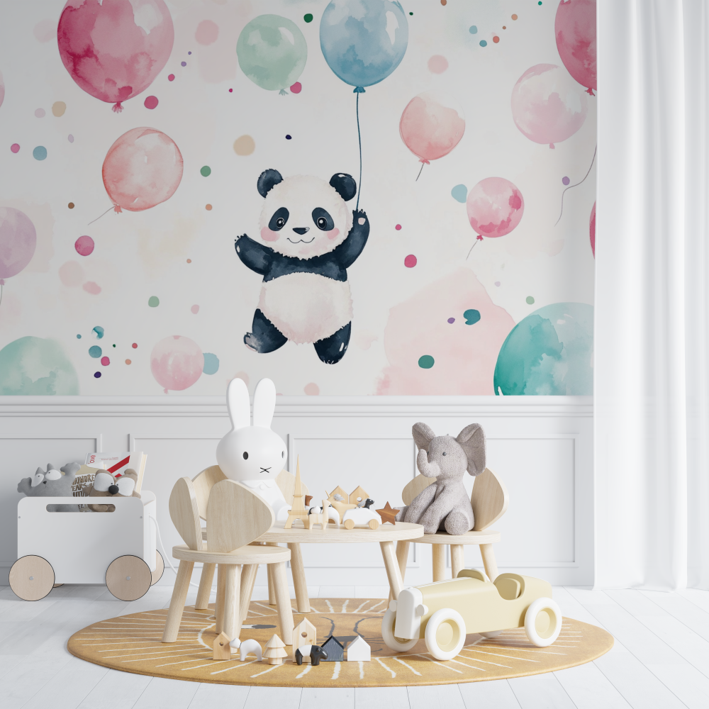 Panda und bunte Luftballons Tapete | Wandbilder Tapete
