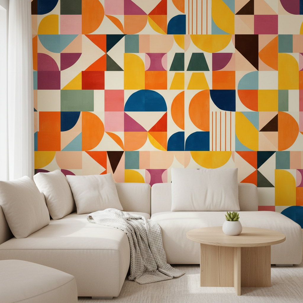 Retro Mid-Century Color Block Geometric Mural Wallpaper