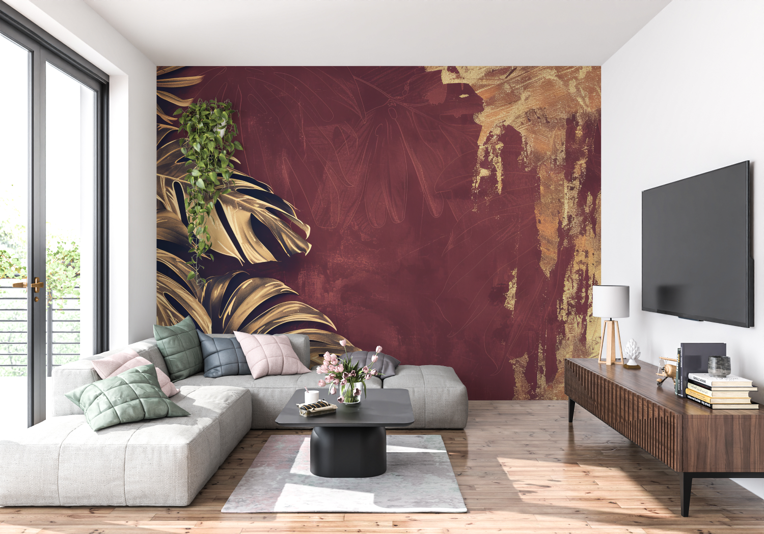 Bordeaux Wallpaper with Gold Leaf | Murals Wallpaper