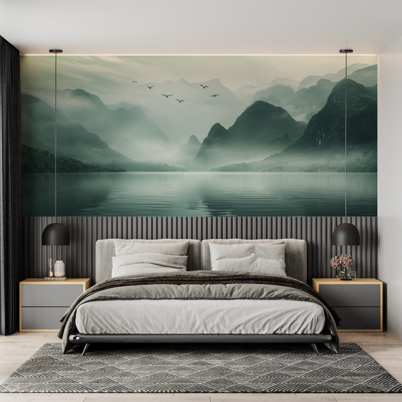 Mountain and Sail on the Lake Wallpaper | Murals Wallpaper