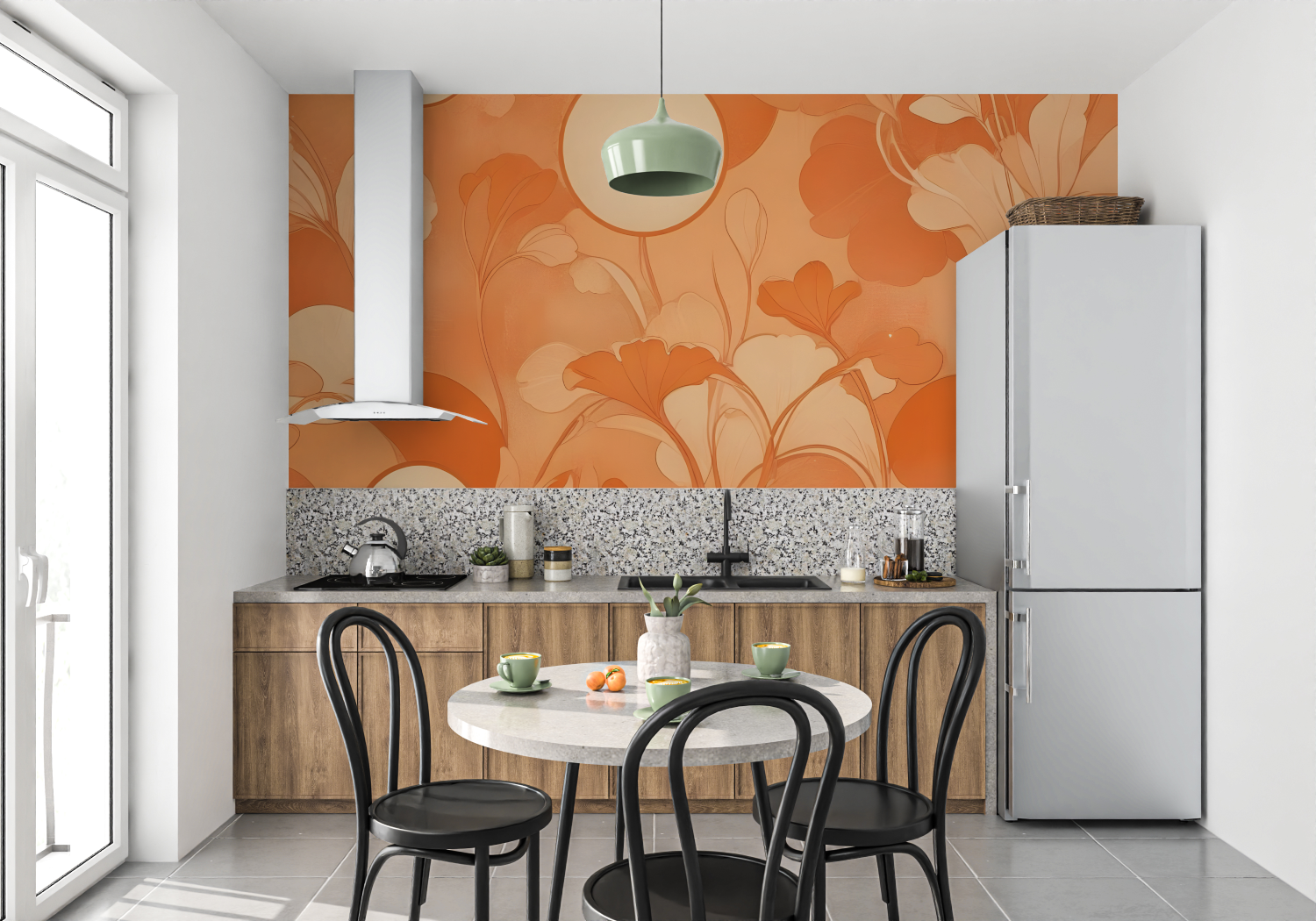 Vintage Orange Floral Wallpaper | Murals Wallpaper