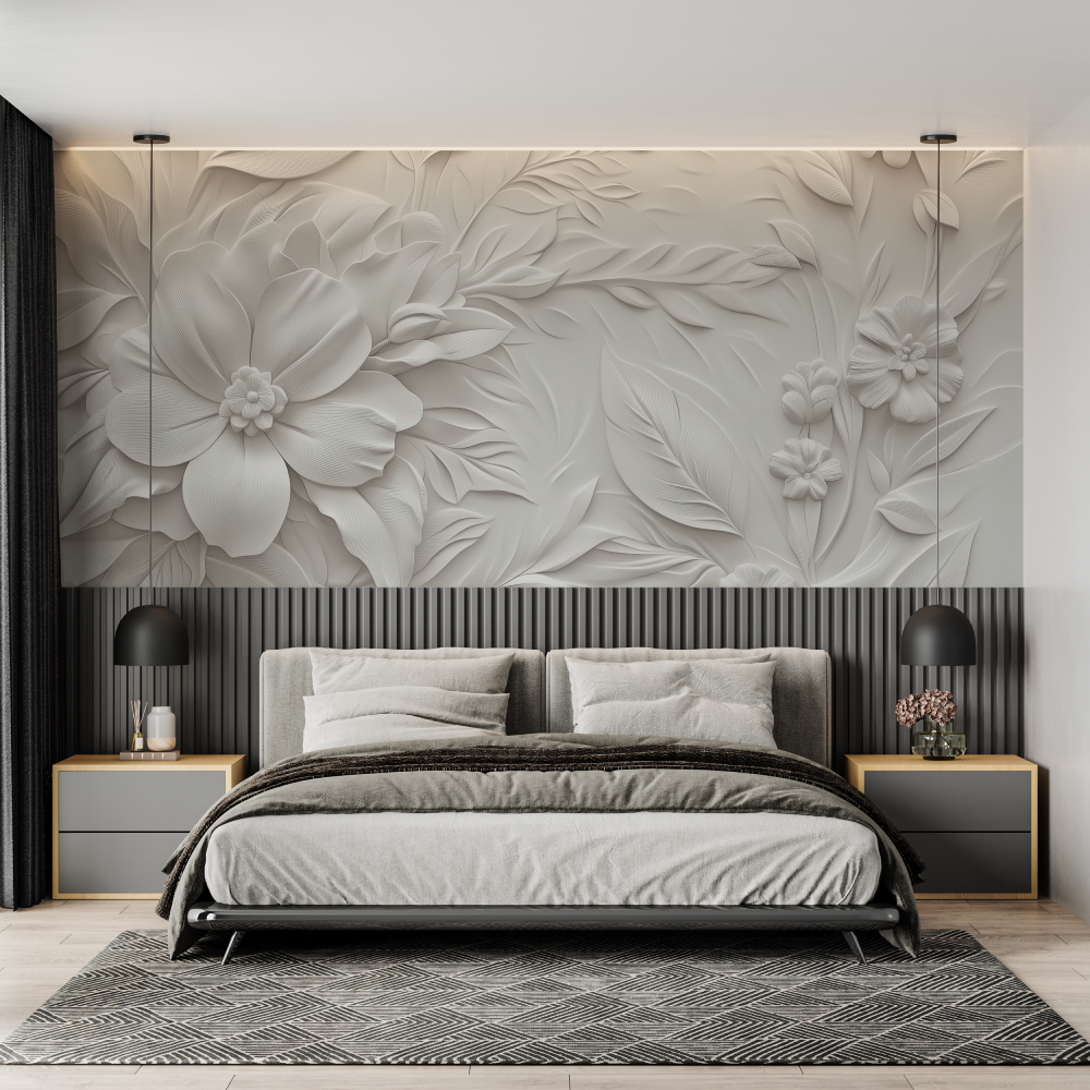 Esthetic white flowers mural wa...er chambre adulte tendance